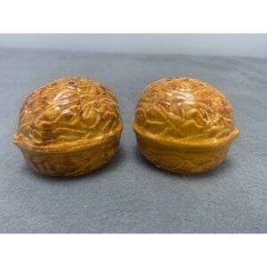 Vintage Ceramic Walnut Salt & Pepper Shakers 1970s